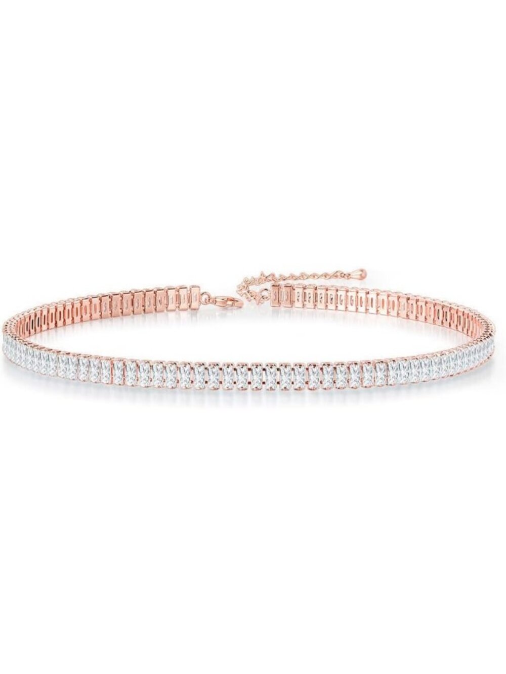 Dainty Adjustable Tennis Necklace for Women | Baguette CZ 14K Gold/Rose